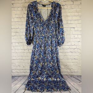 JCrew V-neck Fête Blue Purple Floral Boho Cottagecore Party Wedding Midi Dress S